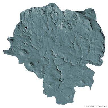 Etiyopya 'nın başkenti Addis Abeba' nın beyaz arka planda izole edilmiş hali. Renkli yükseklik haritası. 3B görüntüleme