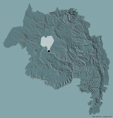 Etiyopya eyaleti Amhara 'nın şekli, sermayesi katı renk arka planında izole edilmiş. Renkli yükseklik haritası. 3B görüntüleme