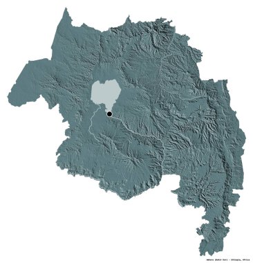 Etiyopya devleti Amhara 'nın beyaz arka planda bulunan başkenti. Renkli yükseklik haritası. 3B görüntüleme