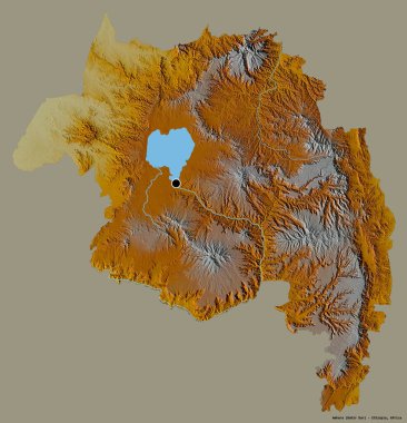 Etiyopya eyaleti Amhara 'nın şekli, sermayesi katı renk arka planında izole edilmiş. Topografik yardım haritası. 3B görüntüleme