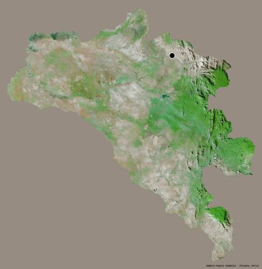 Etiyopya eyaleti Gambela Peoples 'in şekli, başkenti katı bir renk arkaplanı ile izole edilmiştir. Uydu görüntüleri. 3B görüntüleme