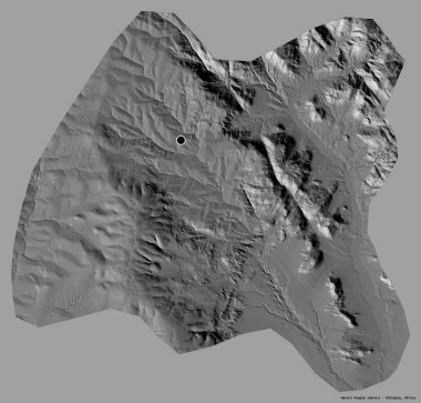 Harari Halkı 'nın şekli, Etiyopya eyaleti, sermayesi katı renk arka planında izole edilmiş. Çift seviyeli yükseklik haritası. 3B görüntüleme
