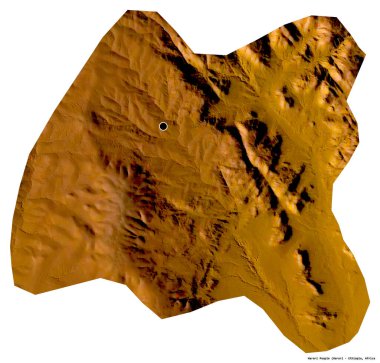Harari Halkı 'nın şekli, Etiyopya eyaleti, başkenti beyaz arka planda izole edilmiş. Topografik yardım haritası. 3B görüntüleme
