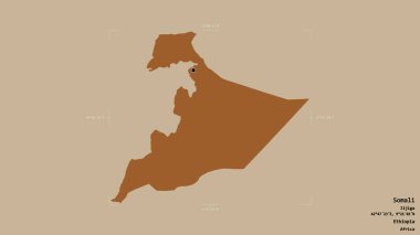 Somali bölgesi, Etiyopya eyaleti, jeoreferatlı bir sınır kutusunda katı bir arka planda izole edilmiş. Etiketler. Desenli dokuların bileşimi. 3B görüntüleme