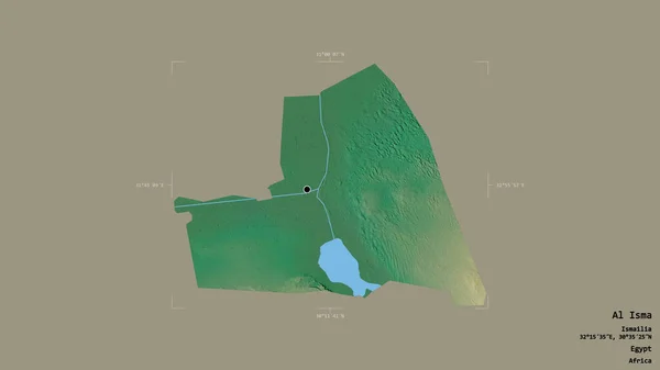 埃及省Al Isma的一个地区 在一个地理参照框的坚实背景下被隔离 地形浮雕图 3D渲染 — 图库照片