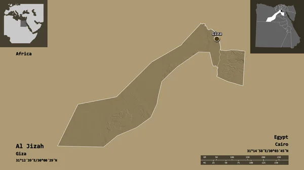 エジプトの統治者アル イザヤとその首都の形 距離スケール プレビューおよびラベル 色の標高マップ 3Dレンダリング — ストック写真