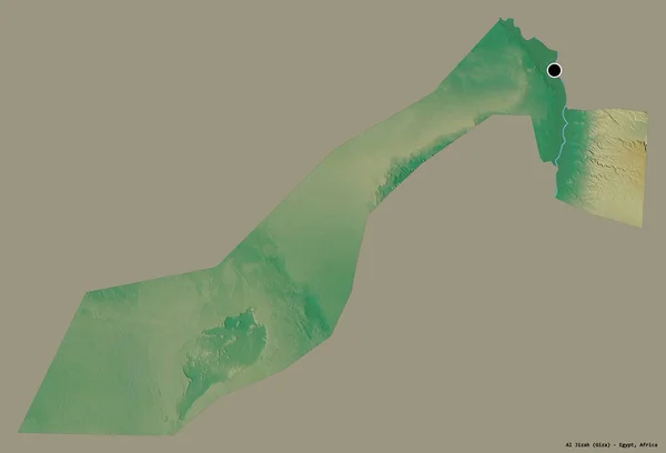 埃及Jizah省的形状 其首都用纯色背景隔开 地形浮雕图 3D渲染 — 图库照片