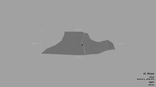 埃及省Al Minya地区 在一个地理参照框的坚实背景下被隔离 Bilevel高程图 3D渲染 — 图库照片