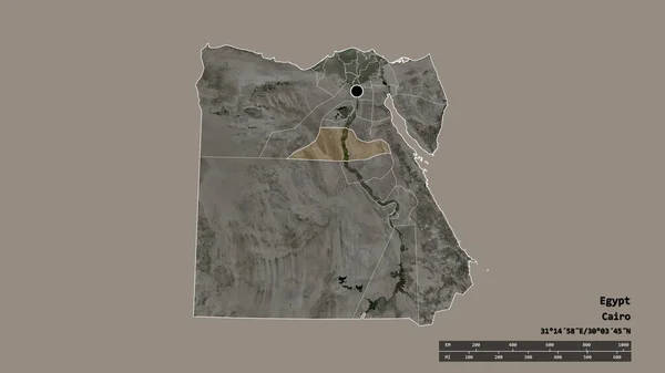以首都 主要区域分部和分离的Al Minya地区为首都的埃及的绝望面貌 卫星图像 3D渲染 — 图库照片