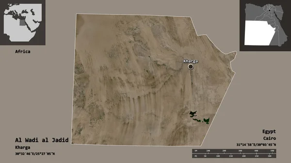 ワディ ジャディード エジプト政府 首都の形 距離スケール プレビューおよびラベル 衛星画像 3Dレンダリング — ストック写真