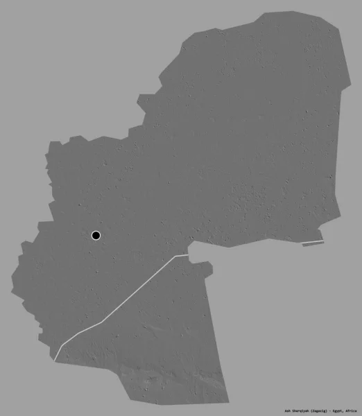 埃及省的Ash Sharqiyah形状 其首都以纯色背景隔离 Bilevel高程图 3D渲染 — 图库照片