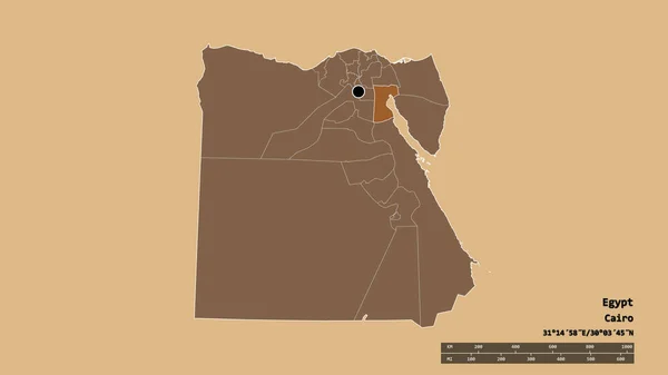 Desaturated Shape Egypt Its Capital Main Regional Division Separated Suways — Stock Photo, Image