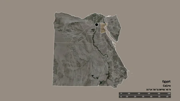 主要な地域部門と分離されたスーウェイズ地域とエジプトの荒廃した形 ラベル 衛星画像 3Dレンダリング — ストック写真