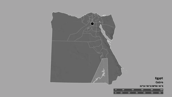 Desaturerad Form Egypten Med Dess Huvudstad Huvudsakliga Regionala Uppdelning Och — Stockfoto