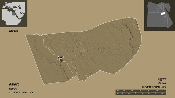 Форма Асіут Провінція Єгипет Його Столиця Масштаб Відстаней Превью Етикетки — стокове фото