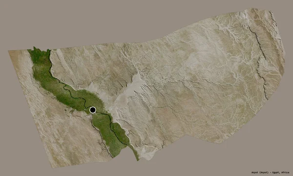 埃及Asyut省的形状 其首都以纯色背景隔离 卫星图像 3D渲染 — 图库照片