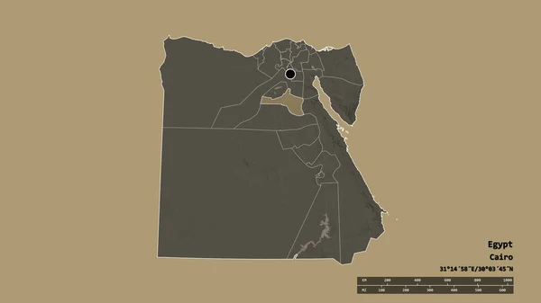 Forme Désaturée Egypte Avec Capitale Principale Division Régionale Zone Séparée — Photo