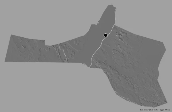埃及省Bani Suwayf的形状 其首都以纯色背景隔离 Bilevel高程图 3D渲染 — 图库照片
