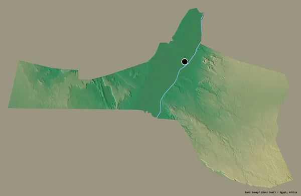 埃及省Bani Suwayf的形状 其首都以纯色背景隔离 地形浮雕图 3D渲染 — 图库照片