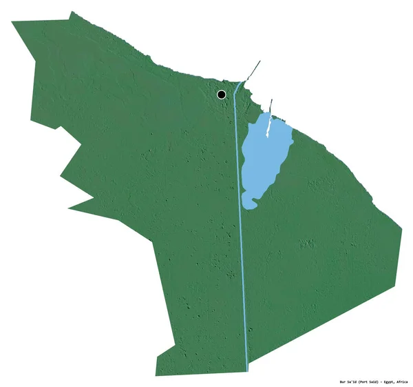 埃及省Bur Id的形状 其首都因白色背景而孤立 地形浮雕图 3D渲染 — 图库照片