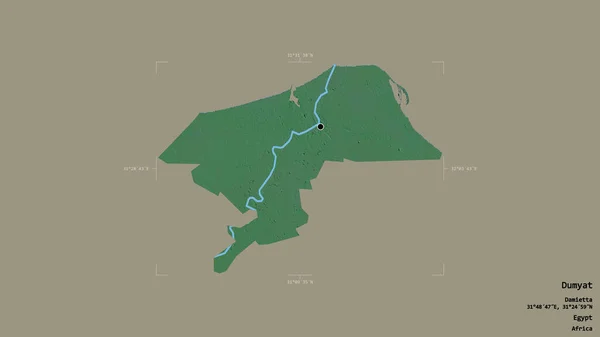 埃及省Dumyat地区 在一个地理参照框的坚实背景下被隔离 地形浮雕图 3D渲染 — 图库照片