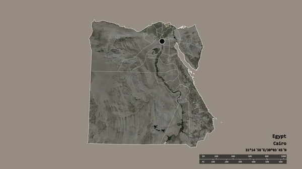 主要な地域部門と分離されたDumyatエリアとエジプトの荒廃した形状 ラベル 衛星画像 3Dレンダリング — ストック写真