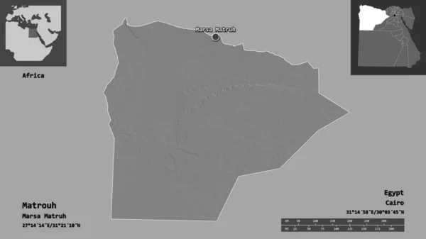 Forme Matrouh Gouvernorat Egypte Capitale Échelle Distance Aperçus Étiquettes Carte — Photo