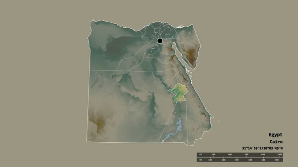 Egyiptom Kiszáradt Alakja Fővárosával Regionális Megosztottságával Elválasztott Qina Területtel Címkék — Stock Fotó