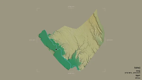 埃及省Suhaj地区 在一个地理参照框的坚实背景下被隔离 地形浮雕图 3D渲染 — 图库照片