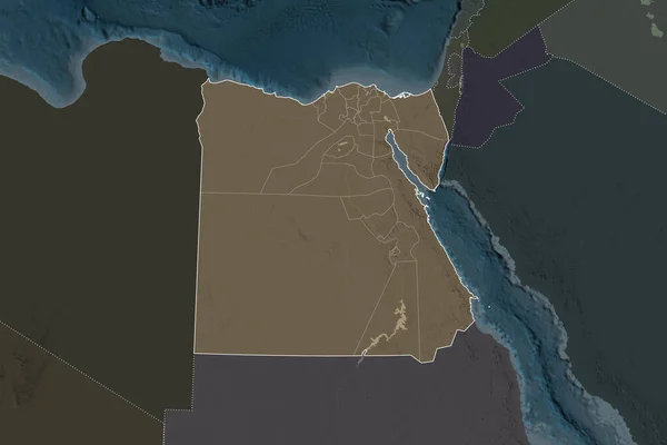 Forma Egito Separado Pela Dessaturação Áreas Vizinhas Fronteiras Mapa Elevação — Fotografia de Stock