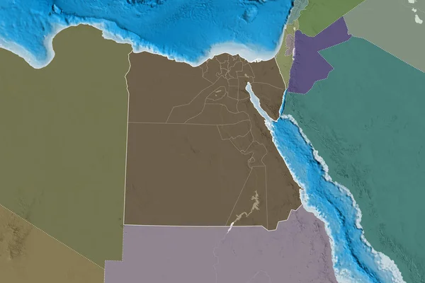 Розширена Територія Єгипту Обрисами Країни Міжнародними Регіональними Кордонами Кольорові Карти — стокове фото