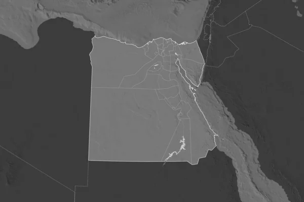 Kształt Egiptu Oddzielony Desaturacją Sąsiednich Obszarów Granice Dwupoziomowa Mapa Wysokości — Zdjęcie stockowe