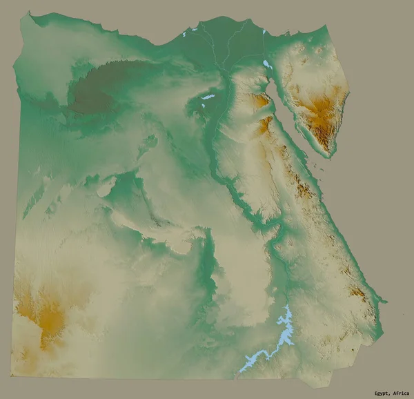 Shape of Egypt with its capital isolated on a solid color background. Topographic relief map. 3D rendering