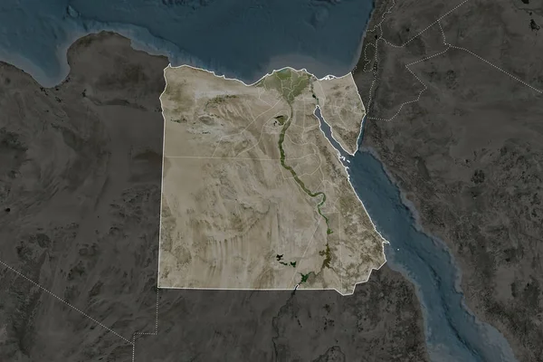 Forma Dell Egitto Separata Dalla Desaturazione Delle Aree Limitrofe Frontiere — Foto Stock