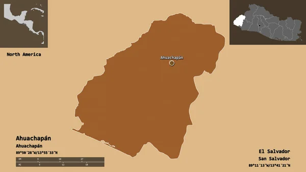 Form Von Ahuachapan Departement Von Salvador Und Seiner Hauptstadt Entfernungsskala — Stockfoto