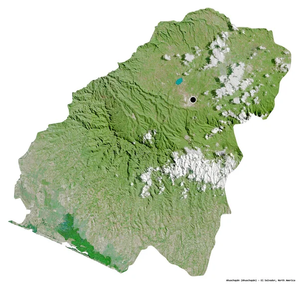 Kształt Ahuachapan Departament Salwadoru Stolicą Odizolowaną Białym Tle Zdjęcia Satelitarne — Zdjęcie stockowe
