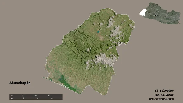 エルサルバドル省のアウハチャパンの形は その首都をしっかりとした背景に隔離されています 距離スケール リージョンプレビュー およびラベル 衛星画像 3Dレンダリング — ストック写真