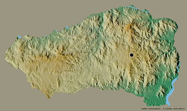 萨尔瓦多省Cabanas的形状 其首都用纯色背景隔开 地形浮雕图 3D渲染 — 图库照片