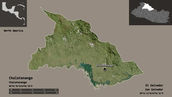 萨尔瓦多省Chalatenango的形状及其首都 距离刻度 预览和标签 卫星图像 3D渲染 — 图库照片