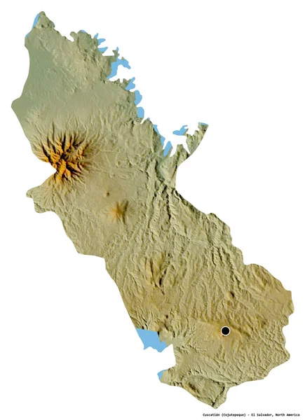 エルサルバドル県のカスカトランの形で 首都は白い背景に孤立している 地形図 3Dレンダリング — ストック写真
