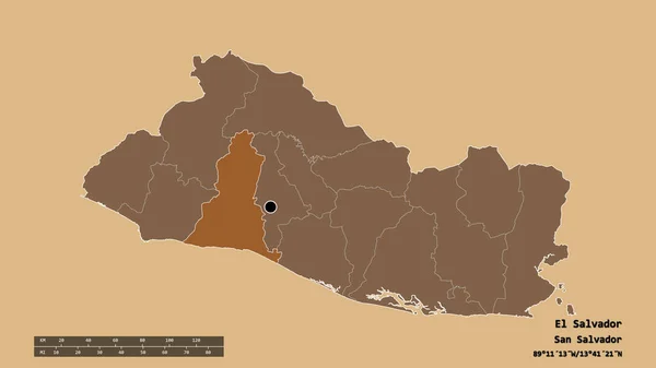 Forma Desnaturalizada Salvador Con Capital Principal División Regional Zona Separada — Foto de Stock