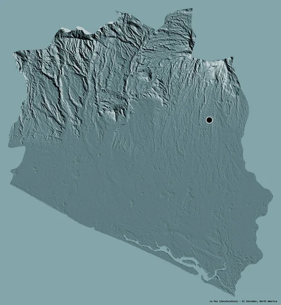 ラパスの形 エルサルバドルの部門 その首都は 固体色の背景に隔離されました 色の標高マップ 3Dレンダリング — ストック写真