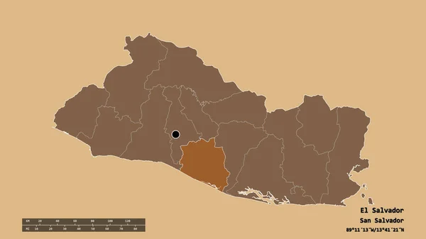 Afgebroken Vorm Van Salvador Met Haar Hoofdstad Belangrijkste Regionale Divisie — Stockfoto