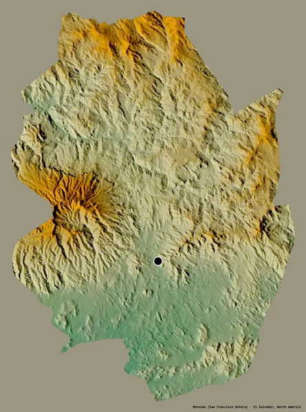萨尔瓦多省莫拉桑的形状 其首都用纯色背景隔开 地形浮雕图 3D渲染 — 图库照片