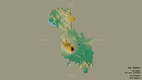 Територія Сан Мігель Департамент Сальвадору Ізольована Твердому Тлі Геодезичній Обмежувальній — стокове фото