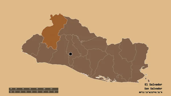 Die Ungesättigte Form Salvadors Mit Seiner Hauptstadt Der Wichtigsten Regionalen — Stockfoto