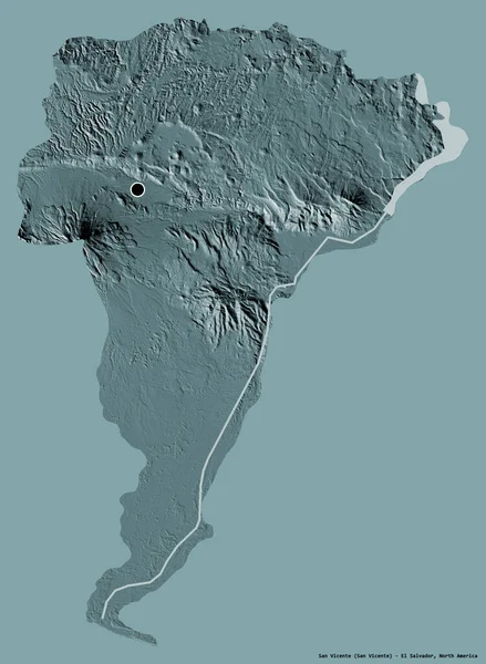 ビセンテの形 エルサルバドルの部門 その首都は 固体色の背景に隔離されました 色の標高マップ 3Dレンダリング — ストック写真