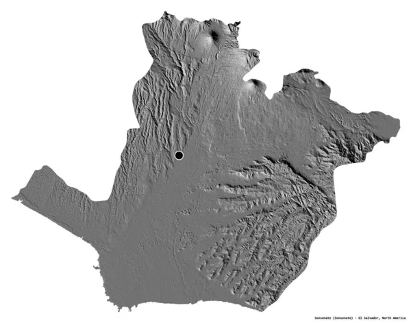 エルサルバドル県のソナテ県の形で その首都は白い背景に孤立しています 標高マップ 3Dレンダリング — ストック写真