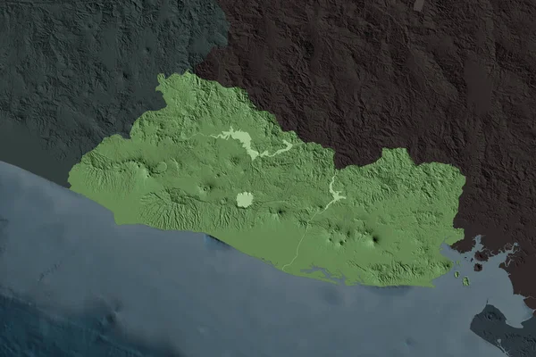 エルサルバドルの形は近隣地域の荒廃によって分離された 色の標高マップ 3Dレンダリング — ストック写真
