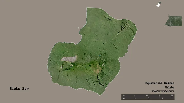 赤道ギニアの州であるBioko Surの形は その首都をしっかりとした背景に隔離されています 距離スケール リージョンプレビュー およびラベル 衛星画像 3Dレンダリング — ストック写真